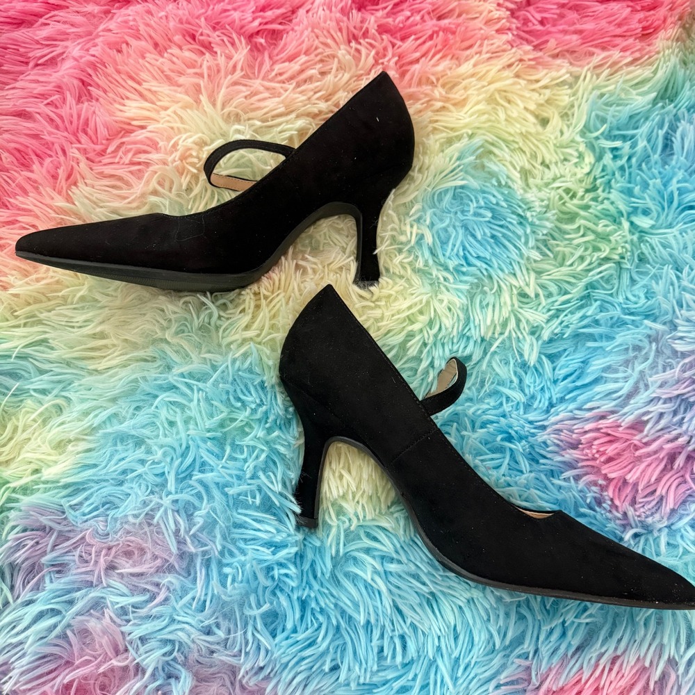 Liz Claiborne Mary Jane Heels Womens 8.5 Black Pointed Toe Kitten